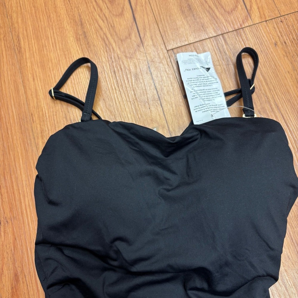 Lands End Black Ruched One Piece Tummy Control Swimsuit Size 2 Square Neck NWT - Picture 4 of 8